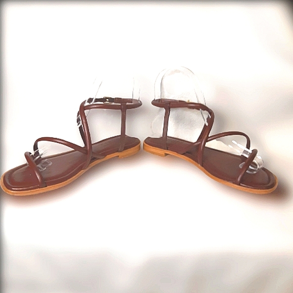 Schultz Leather Gladiator Strapy Sandal Flats Bukle Slip Brown Thong Flip Flop